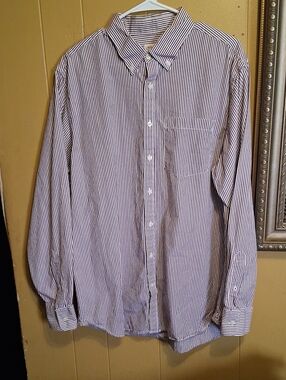 Old Navy Men's White Shirt with Navy Pinstripes